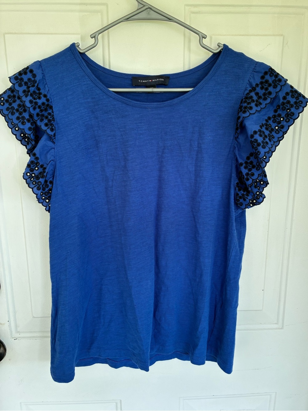 Tommy Hilfiger Women's Blue Short Sleeve Shirt Size Large